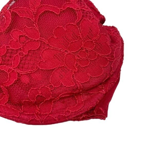 Brandless Candy Red Lace Full Coverage Bra Size 34D Removable Pads - Picture 2 of 5